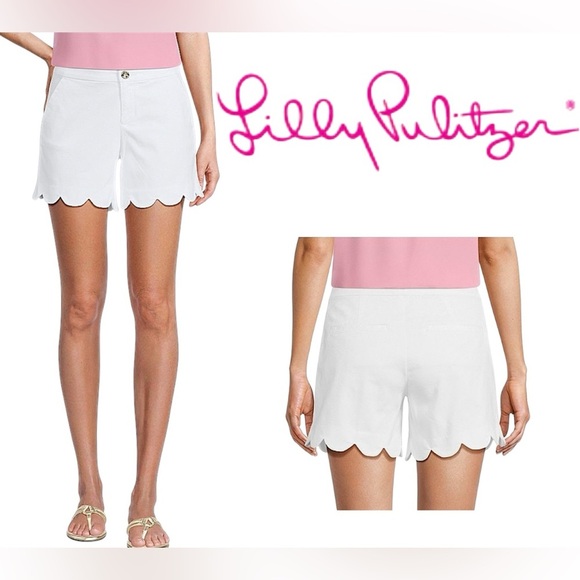 Lilly Pulitzer Buttercup Scallop Shorts Resort White Wave Jacquard Waffle Fabric - Picture 1 of 16